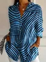 Women Striped Long Sleeve Shirt Spring/Fall Shirt Collar Daily Casual Top