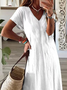 Women Floral Short Sleeve Summer Printing Dress V Neck Daily Casual Maxi T-Shirt Dress X-Line Dress