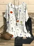 Women Floral Three Quarter Sleeve Tee T-shirt Crew Neck Vintage Spring/Fall Top