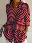 Women Striped Long Sleeve Shirt Spring/Fall Shirt Collar Daily Casual Top