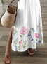 Women Floral Short Sleeve Summer Printing Dress V Neck Daily Casual Maxi T-Shirt Dress X-Line Dress