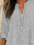 Women Striped Long Sleeve Blouse Spring/Fall Printing V Neck Daily Casual Top