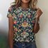 Women Floral Short Sleeve Tee T-shirt Crew Neck Casual Summer Top