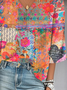 Women 3D Printing Three Quarter Sleeve Blouse Spring/Fall V Neck Daily Casual Top