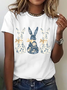 Women Rabbit Short Sleeve Tee T-shirt Crew Neck Casual Summer Top