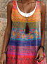 Women Ethnic Sleeveless Summer Dress Crew Neck Daily Casual Midi A-Line Dress