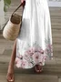 Women Floral Short Sleeve Summer Printing Dress V Neck Daily Casual Maxi T-Shirt Dress X-Line Dress