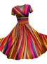 Women Striped Short Sleeve Summer Dress V Neck Daily Vintage Maxi A-Line Dress