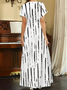 Women's Striped Short Sleeve Summer Printing Dress V Neck Daily Casual Maxi X-Line Dress