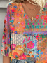 Women 3D Printing Three Quarter Sleeve Blouse Spring/Fall V Neck Daily Casual Top