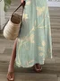 Women Floral Short Sleeve Summer Printing Dress V Neck Daily Casual Maxi T-Shirt Dress X-Line Dress