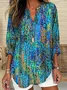 Women Geometric Half Sleeve Blouse Summer Shawl Collar Daily Casual Top
