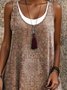 Women Ethnic Sleeveless Summer Dress Crew Neck Daily Casual Midi A-Line Dress