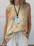 Women Sleeveless Tank Top Camisole Summer Floral Printing Crew Neck Daily Casual Top