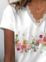 Women Floral Short Sleeve Tee T-shirt V Neck Printing Casual Summer Graphic Tee Top