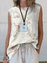 Women Sleeveless Tank Top Camisole Summer Floral Printing Crew Neck Daily Casual Top