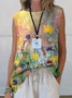 Women Sleeveless Tank Top Camisole Summer Floral Printing Crew Neck Daily Casual Top