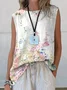 Women Sleeveless Tank Top Camisole Summer Floral Printing Crew Neck Daily Casual Top