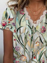 Women Floral Short Sleeve Tee T-shirt V Neck Printing Casual Summer Graphic Tee Top