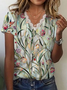 Women Floral Short Sleeve Tee T-shirt V Neck Printing Casual Summer Graphic Tee Top