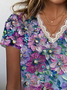 Women Floral Short Sleeve Tee T-shirt V Neck Printing Casual Summer Graphic Tee Top