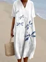 Women Dragonfly Short Sleeve Summer Dress Crew Neck Daily Casual Maxi A-Line Dress