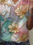 Women Floral Short Sleeve Tee T-shirt V Neck Printing Casual Summer Graphic Tee Top