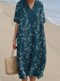 Women Dragonfly Short Sleeve Summer Dress Crew Neck Daily Casual Maxi A-Line Dress