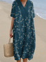 Women Dragonfly Short Sleeve Summer Dress Crew Neck Daily Casual Maxi A-Line Dress