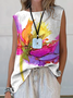Women Sleeveless Tank Top Camisole Summer Floral Printing Crew Neck Daily Casual Top