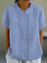 Women Striped Short Sleeve Shirt Summer Printing Shawl Collar Daily Casual Top