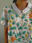 Women Floral Short Sleeve Shirt Summer Printing Shawl Collar Daily Casual Top