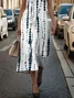Women Striped Sleeveless Summer Printing Dress Crew Neck Daily Vintage Maxi Shift Dress H-Line Dress