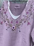 Women Floral Long Sleeve Tee T-shirt V Neck Vintage Spring/Fall Top