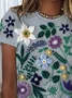 Women Floral Short Sleeve Tee T-shirt Crew Neck Printing Casual Summer Top