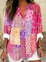 Women Floral Half Sleeve Blouse Summer Shawl Collar Daily Casual Top