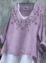 Women Floral Long Sleeve Tee T-shirt V Neck Vintage Spring/Fall Top