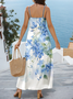 Women Floral Gallus Summer Dress Crew Neck Daily Casual Maxi A-Line Dress