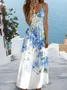 Women Floral Gallus Summer Dress Crew Neck Daily Casual Maxi A-Line Dress