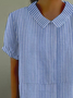 Women Striped Short Sleeve Shirt Summer Printing Shawl Collar Daily Casual Top