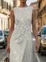 Women Floral Sleeveless Summer Printing Dress Crew Neck Daily Vintage Maxi Shift Dress H-Line Dress