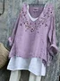 Women Floral Long Sleeve Tee T-shirt V Neck Vintage Spring/Fall Top