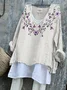Women Floral Long Sleeve Tee T-shirt V Neck Vintage Spring/Fall Top