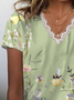 Women Floral Short Sleeve Tee T-shirt V Neck Printing Casual Summer Graphic Tee Top