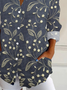 Women Floral Long Sleeve Shirt Spring/Fall Buckle Shirt Collar Daily Casual Top