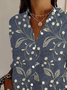 Women Floral Long Sleeve Shirt Spring/Fall Buckle Shirt Collar Daily Casual Top