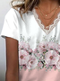 Women Floral Short Sleeve Tee T-shirt V Neck Printing Casual Summer Graphic Tee Top