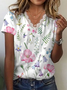 Women Floral Short Sleeve Tee T-shirt V Neck Printing Casual Summer Graphic Tee Top