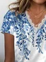 Women Floral Short Sleeve Tee T-shirt V Neck Printing Casual Summer Graphic Tee Top