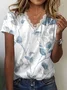 Women Floral Short Sleeve Tee T-shirt V Neck Printing Casual Summer Graphic Tee Top